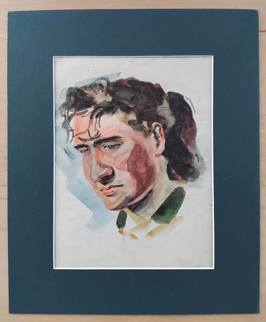 Origineel schilderij portret aquarel. 1960, Antiek en Kunst, Kunst | Schilderijen | Klassiek, Ophalen of Verzenden