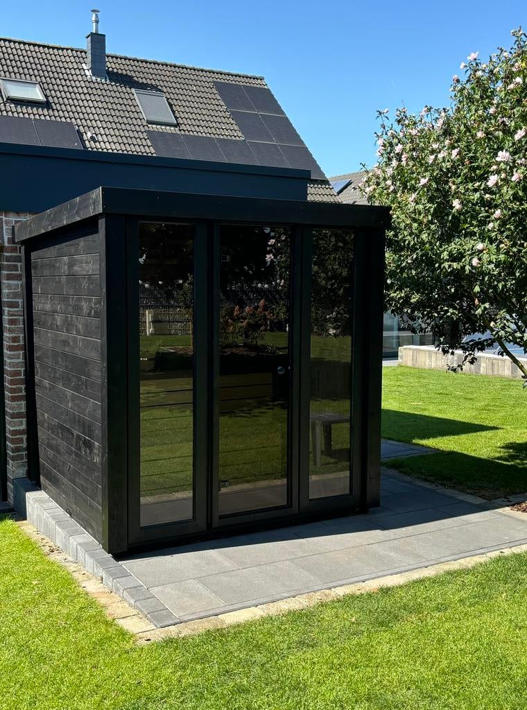 Thermowood Panorama buitensauna black edition. Buiten sauna, Sport en Fitness, Sauna, Ophalen of Verzenden, Nieuw, Fins of Traditioneel