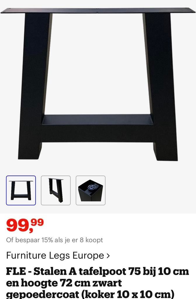Stalen tafel poten a frame 10x10.  2voorprijsvan1, Ophalen, Rechthoekig, 200 cm of meer, 50 tot 100 cm