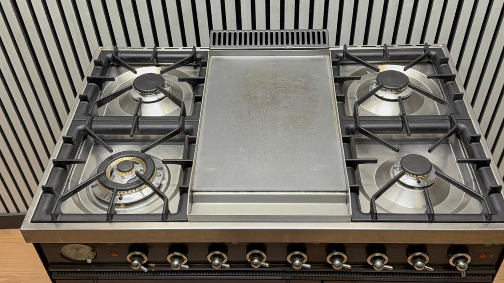 Luxe Boretti Fornuis 5 pits met Frytop & 2 ovens 90 cm, Fornello Esperta, Ophalen of Verzenden, Zo goed als nieuw, Energieklasse A of zuiniger