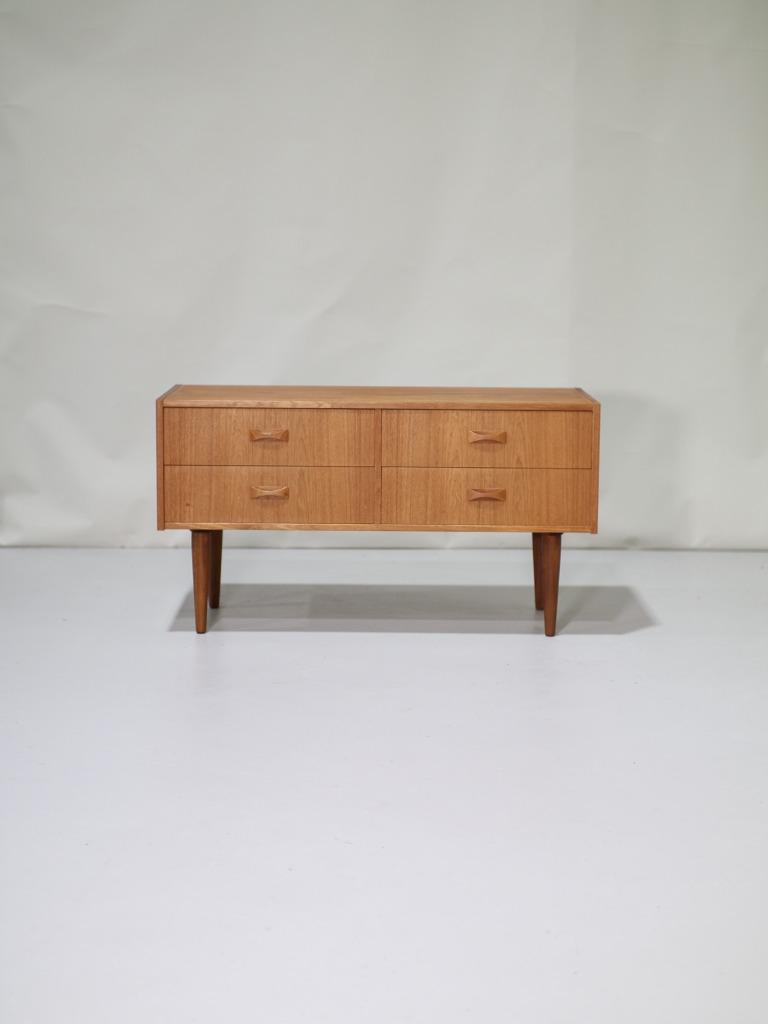 Clausen & Søn dubbele ladekast teak Deens vintage, Ophalen, 100 tot 150 cm, Teakhout, Zo goed als nieuw