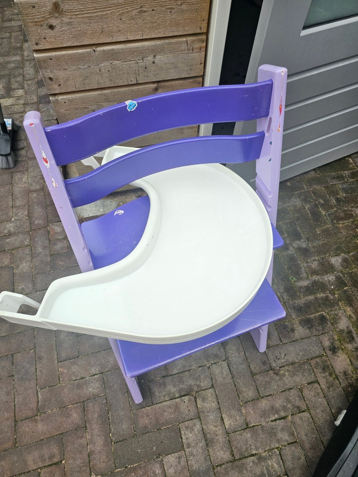 Paarse kinderstoel met eetblad, Ophalen, Gebruikt, Meegroeistoel, Afneembaar eetblad