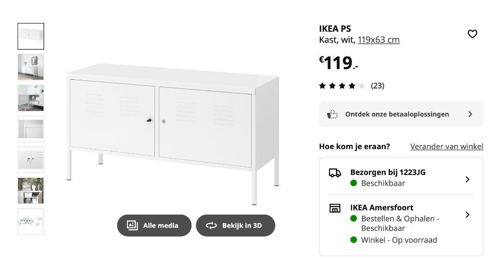 2x Ikea PS metalen locker kast wit, Ophalen, Gebruikt