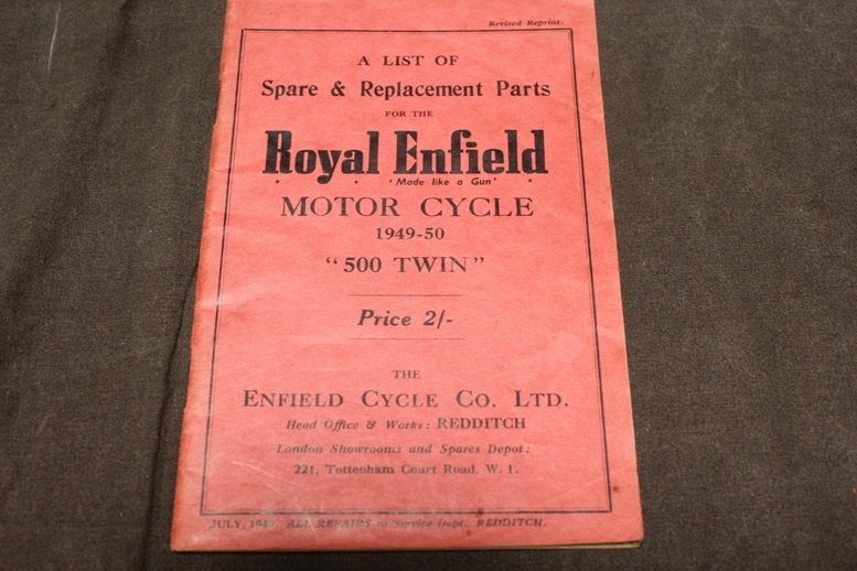 Royal Enfield 500cc twin 1949-1950 motorcycle parts list, Ophalen of Verzenden, Yamaha