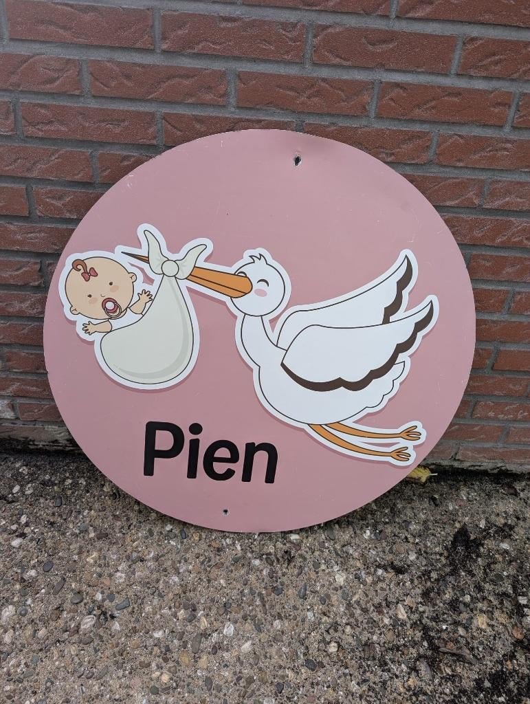 Geboortebord Ooievaar Roze, Kinderen en Baby's, Kraamcadeaus en Geboorteborden, Ophalen, Gebruikt, Geboortebord