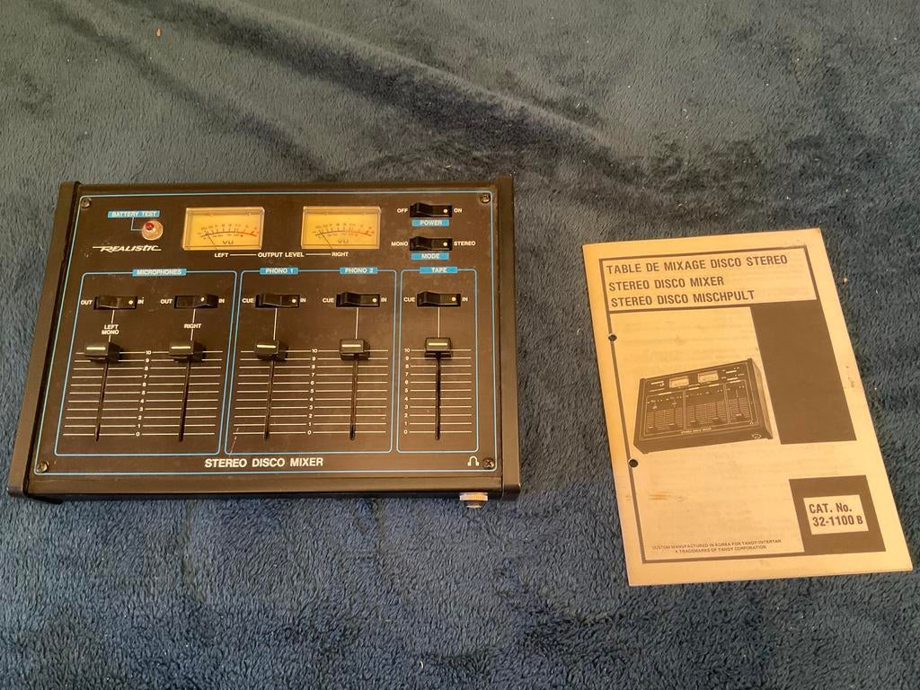 Realistic Stereo Disco Mixer met handleiding, Ophalen of Verzenden, Gebruikt, Minder dan 5 kanalen, Microfooningang