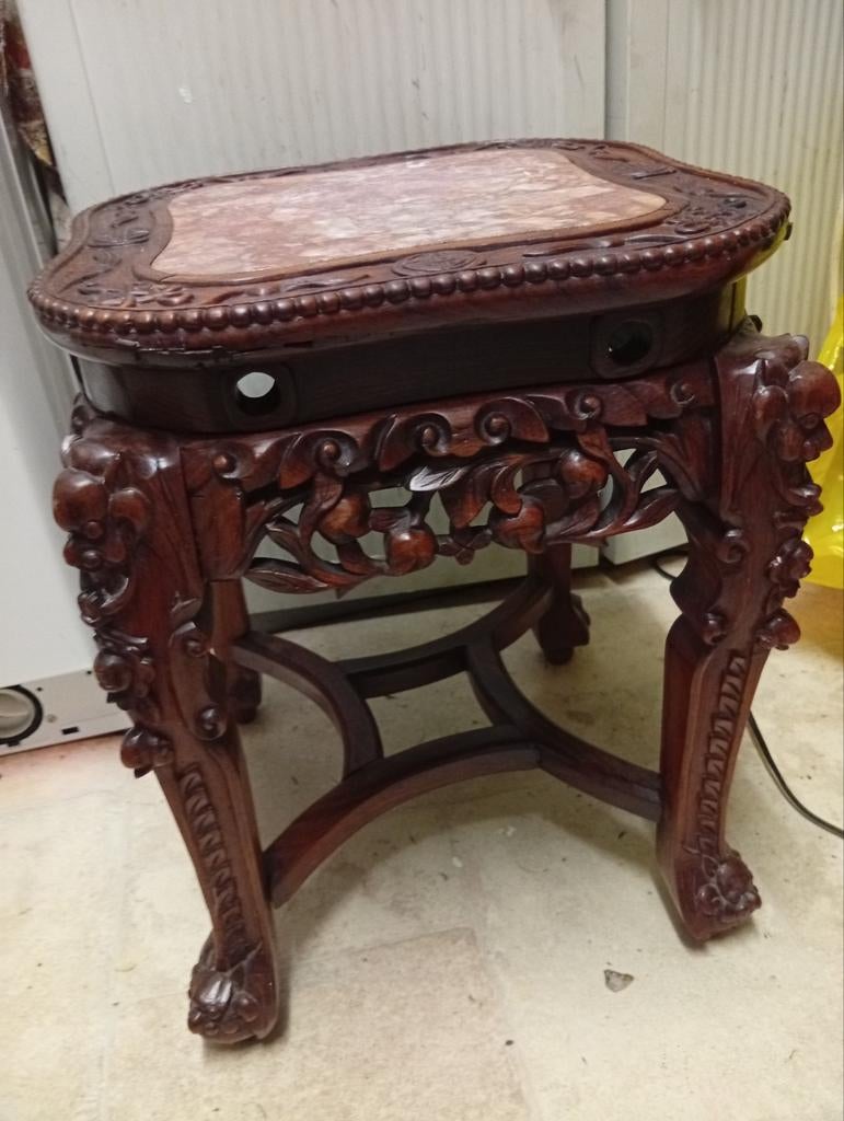 Antieke Chinese bijzettafel met marmeren blad, Ophalen of Verzenden
