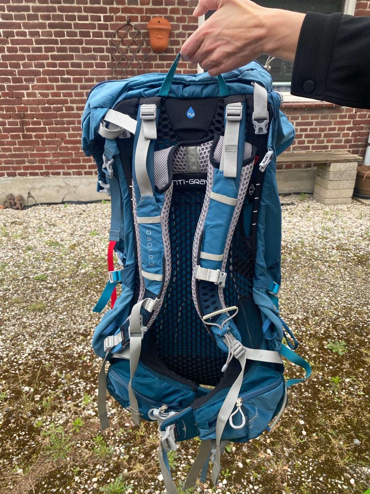 Osprey Aura AG 65 rugzak backpack, incl. regenhoes. Blauw, Ophalen of Verzenden, Zo goed als nieuw, Rugzak
