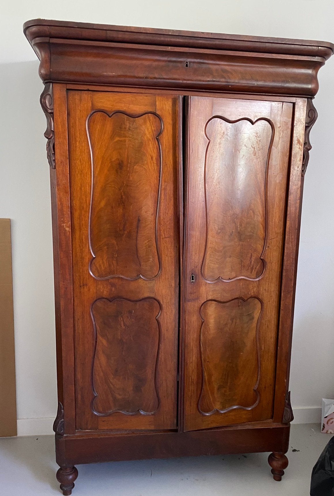 Antieke Mahoniehouten Biedermeier Kast Linnenkast, Ophalen of Verzenden