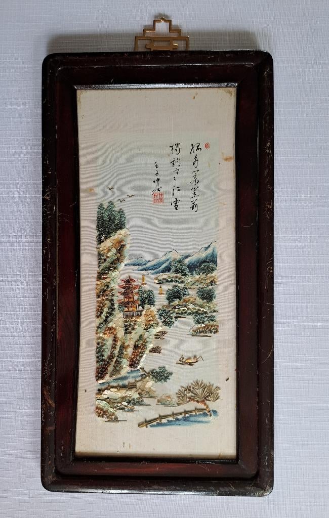 oud gesign chinees schelpen schilderij jaren 30 China, Antiek en Kunst, Kunst | Niet-Westerse kunst, Verzenden