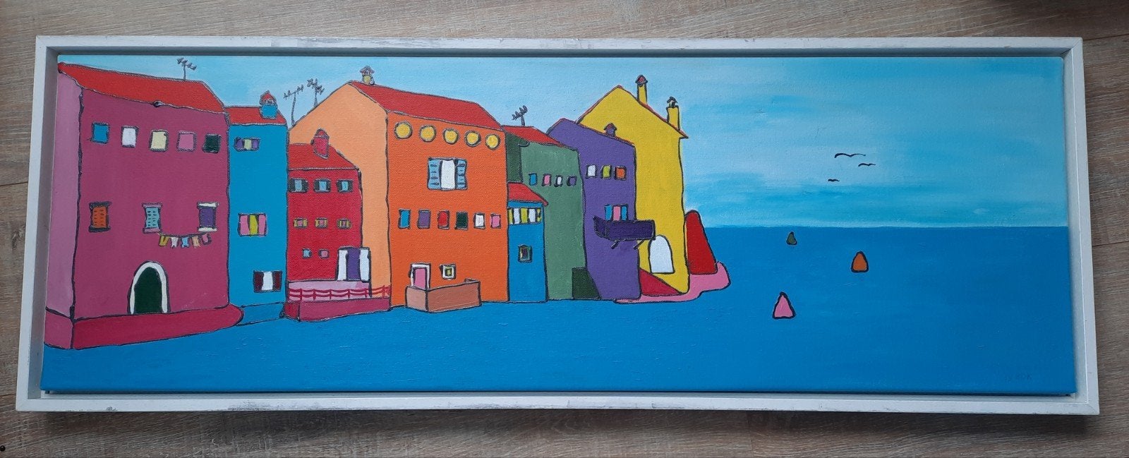 Schilderij Rovinj ingelijst 33x93 cm, Ophalen of Verzenden, Ingelijst, Stadsgezicht