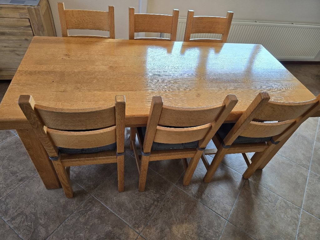 zware Eiken eettafel met 6 stoelen, Huis en Inrichting, Ophalen, Gebruikt, Eikenhout, Vijf personen of meer
