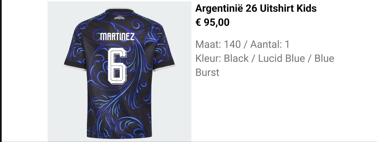 Officieel Argentinië 26 Uitshirt Kids - Martinez Maat 140, Kinderen en Baby's, Kinderkleding | Maat 140, Adidas, Jongen of Meisje