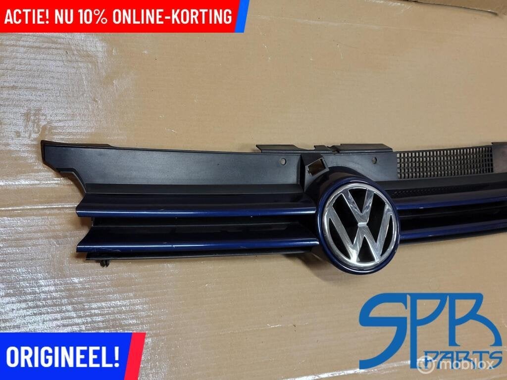 VW GOLF 4 IV GRILLE BLAUW METALLIC GRILL LOGO 1J0853655F ORG, Auto-onderdelen, Gebruikt, VOLKSWAGEN, Volkswagen, Ophalen of Verzenden
