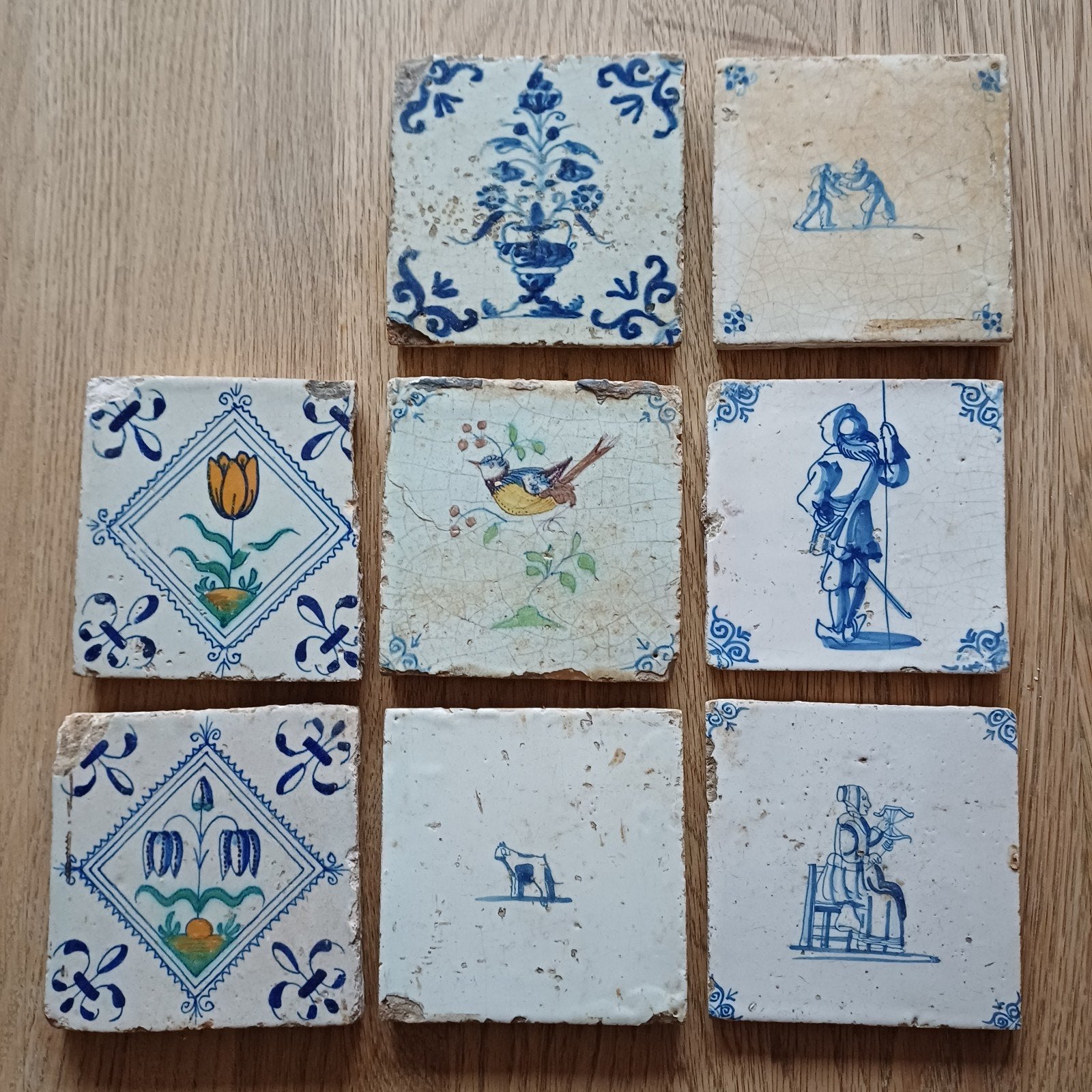 Set van 8 antieke Hollandse Delfts Blauwe tegels, Ophalen of Verzenden