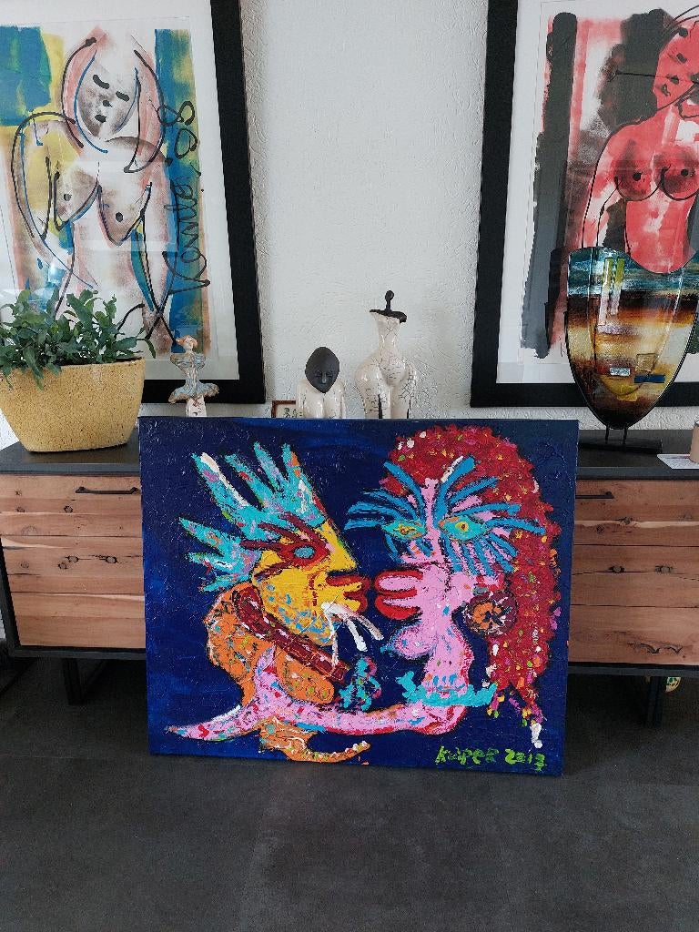 groot origineel schilderij, Ophalen of Verzenden