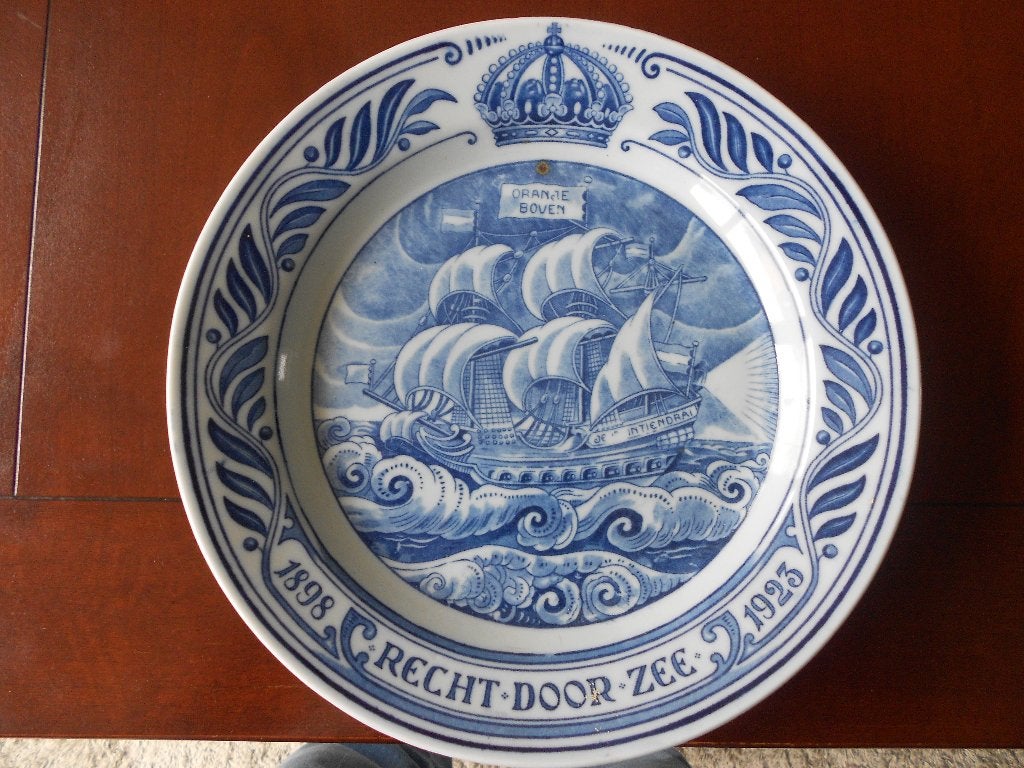 Delfts Blauw Gedenkbord 1898-1923 'Recht Door Zee', Antiek en Kunst, Antiek | Wandborden en Tegels, Ophalen of Verzenden