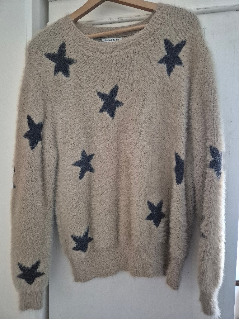 Anna Blue pluizige trui met sterren - Maat S, Beige, ANNA BLUE, Ophalen of Verzenden, Zo goed als nieuw