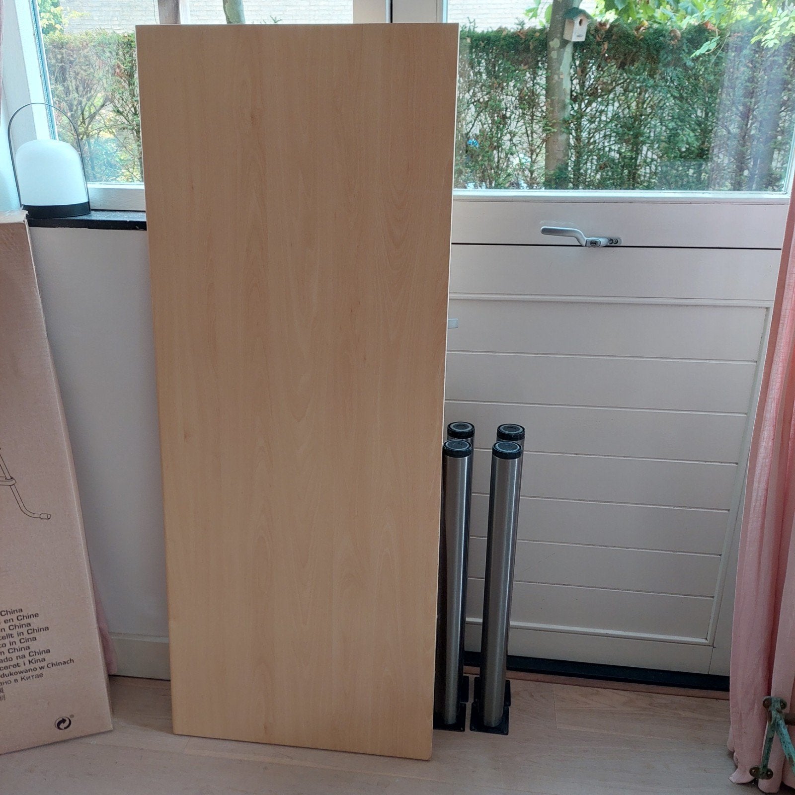 Tafelblad 150x60 cm met 4 poten 71 cm, Gebruikt, 50 tot 100 cm, Rechthoekig, Ophalen