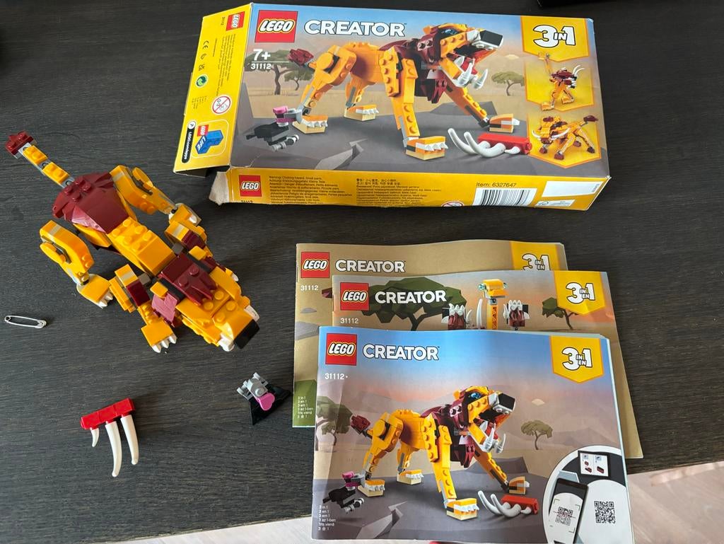 LEGO Creator 31112 Wilde Leeuw 3-in-1 met doos en boekjes, Ophalen of Verzenden, Zo goed als nieuw, Overige merken