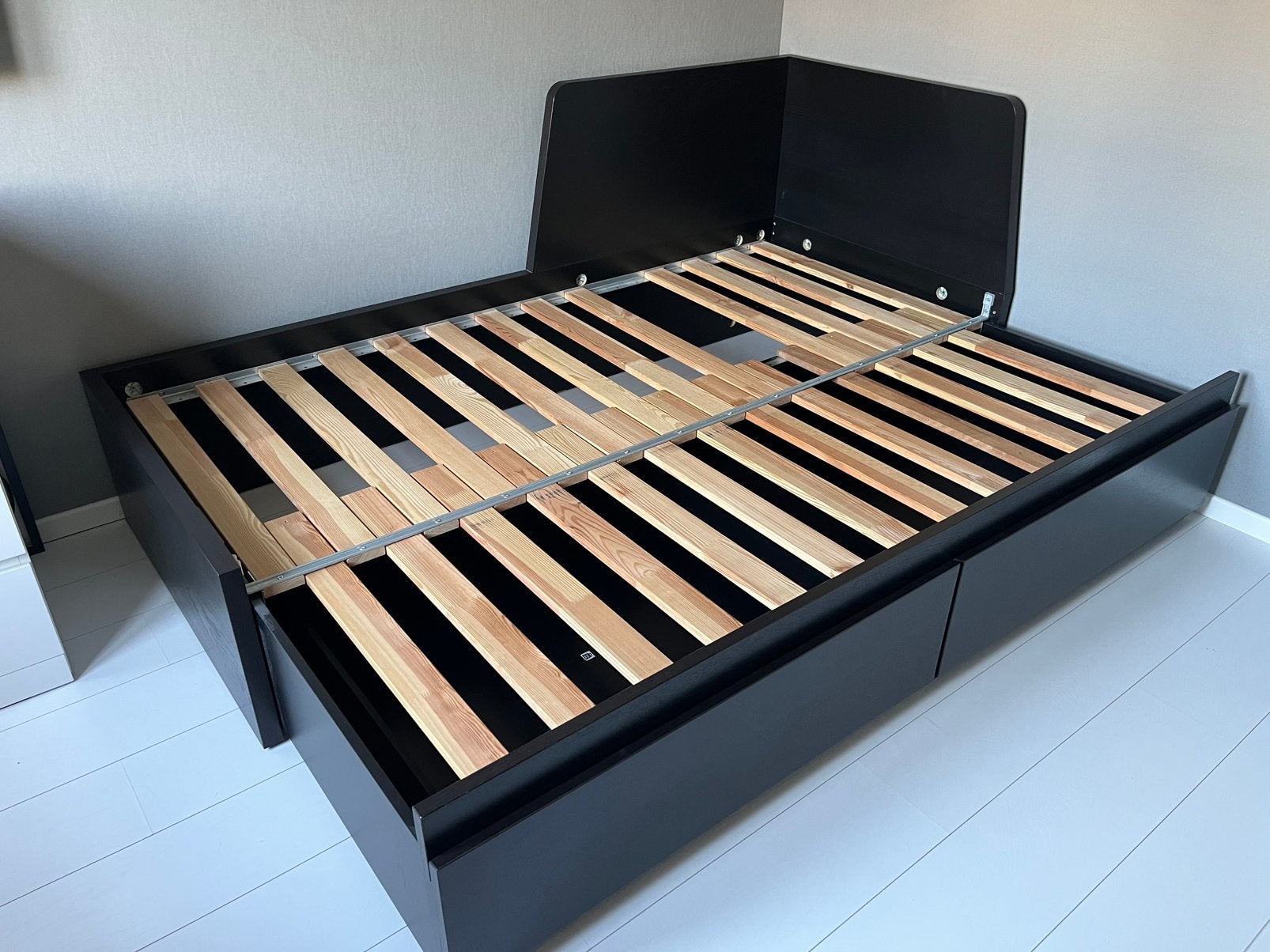 Ikea FLEKKE 2 persoons bed, Ophalen, Zwart, Tweepersoons, 200 cm