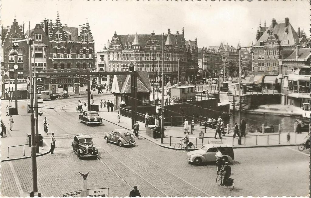 Rotterdam Lage Erfbrug verkeer auto's Aelbrechtskolk 1958, Verzenden, 1940 tot 1960, Gelopen, Zuid-Holland