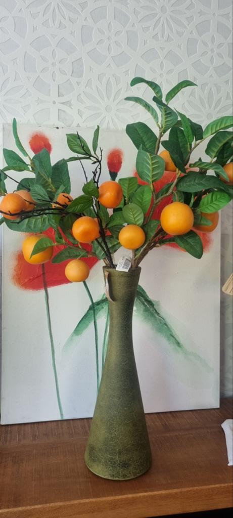 4 ! sinaasappel kunstbloemen kunstfruit kunsttak oranje 92cm, Binnen, 90 cm, Ophalen of Verzenden, Zo goed als nieuw