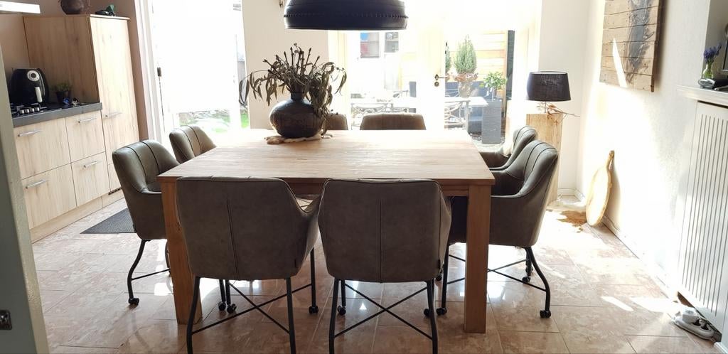 Mooie teak eettafel en Salontafel, Huis en Inrichting, Tafels | Eettafels, Ophalen, Teakhout, 50 tot 100 cm, Zo goed als nieuw