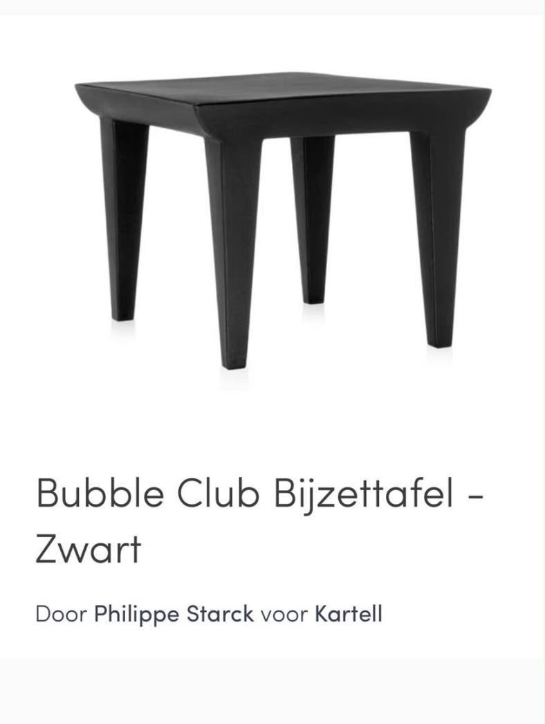 Kartell Bubble Club Bijzettafel Zwart - Philippe Starck, Ophalen, Minder dan 45 cm, Gebruikt, Vierkant