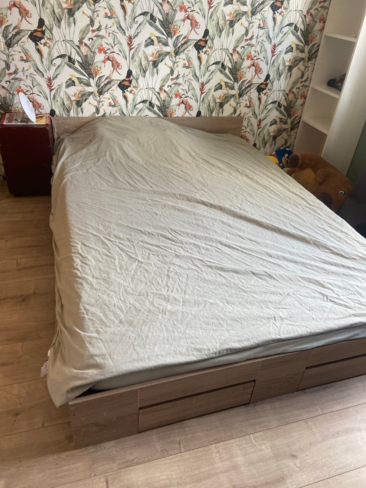 MOET WEG: Tweepersoonsbed (twijfelaar) met opbergruimte, Ophalen, Gebruikt, Bruin, Tweepersoons
