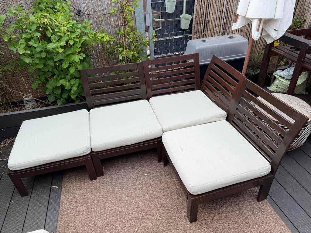 Ikea tuinset lounge bank balkon applaro kussens hout bruin, Gebruikt, Bank, Hout, Ophalen