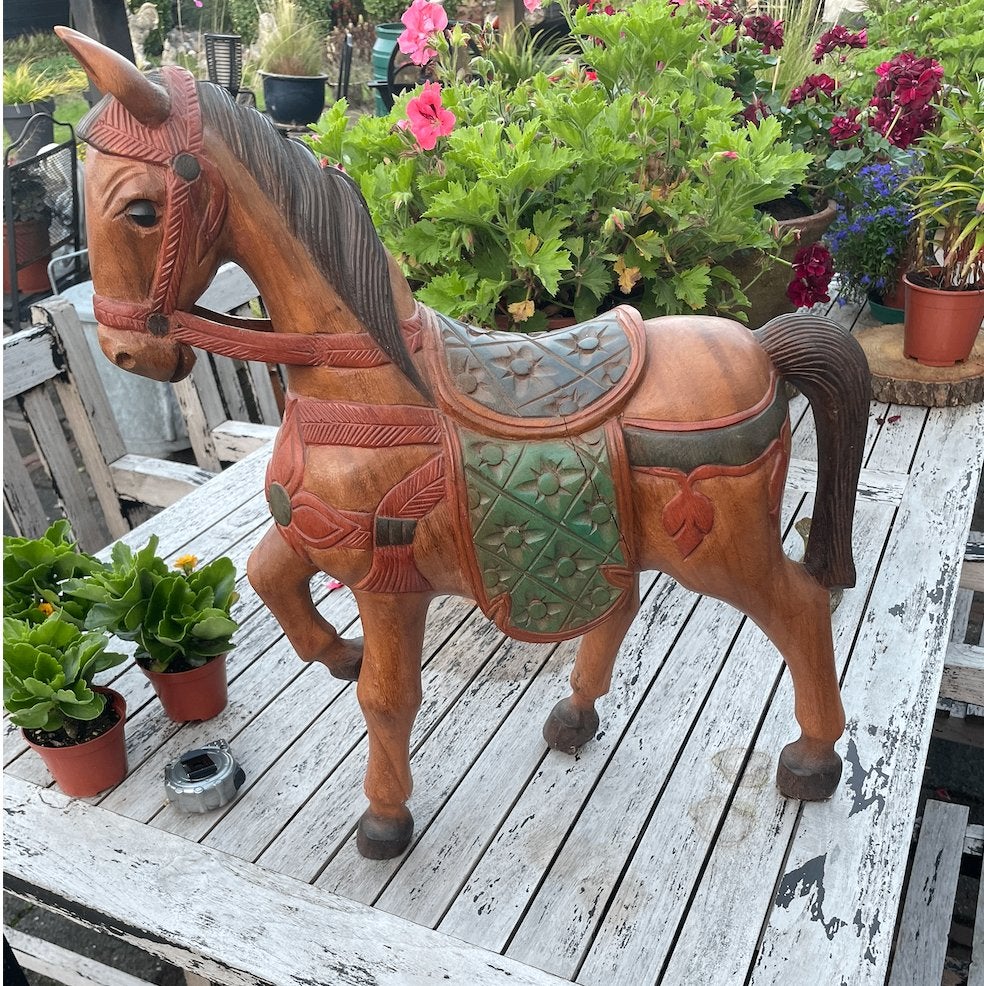 Beeldhouwwerk paard regio Rajasthan, India hout, Ophalen, Houtsnijwerk, 50 - 100 cm, Zoogdier