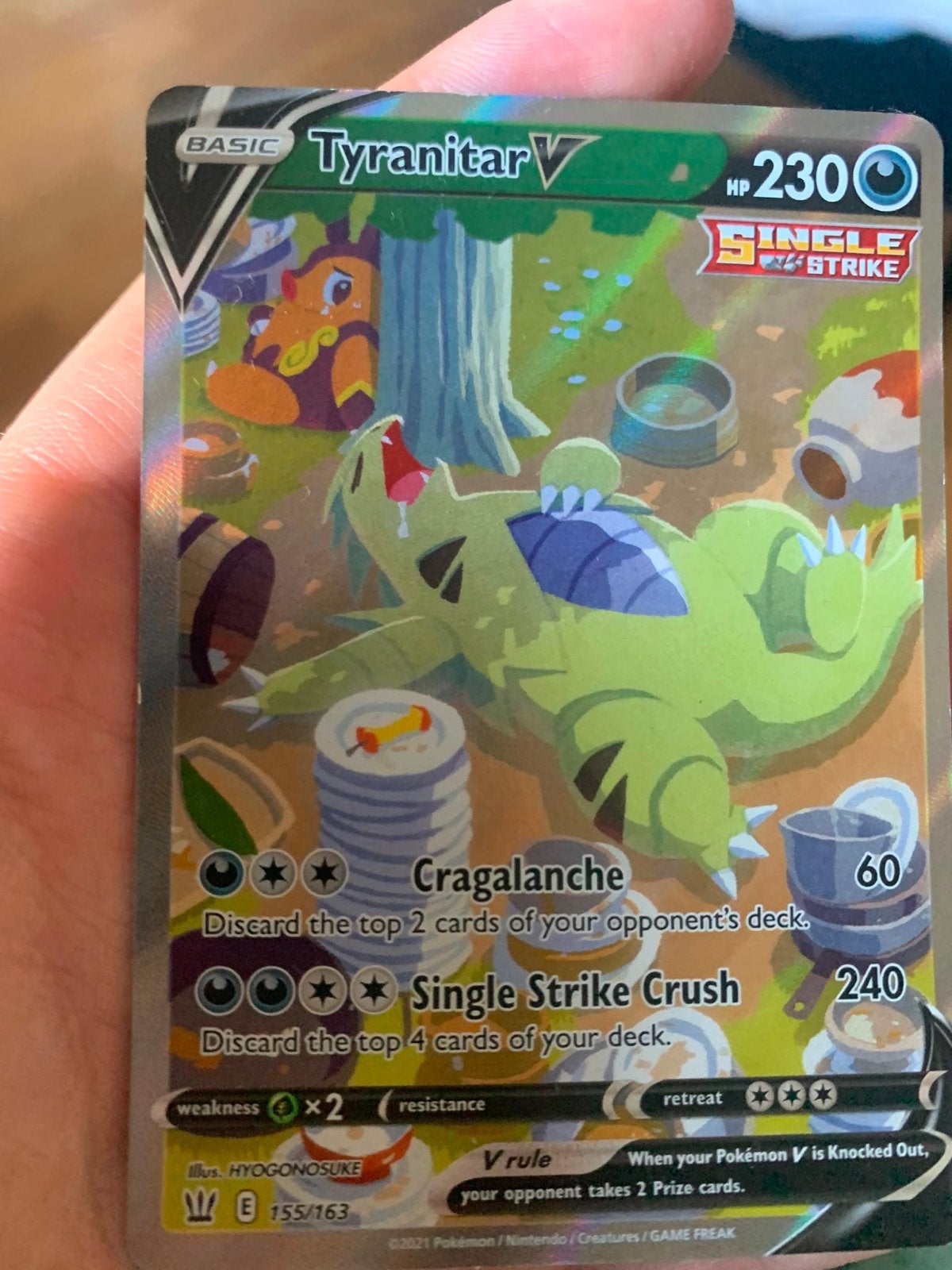 Tyranitar V Pokémon Kaart 155/163, Verzenden, Zo goed als nieuw, Losse kaart, Foil