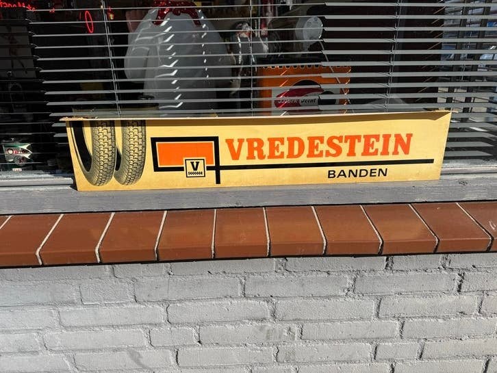 Vintage Vredestein Banden Reclamebord - Zeldzaam, Verzamelen, Ophalen, Reclamebord, Gebruikt, .