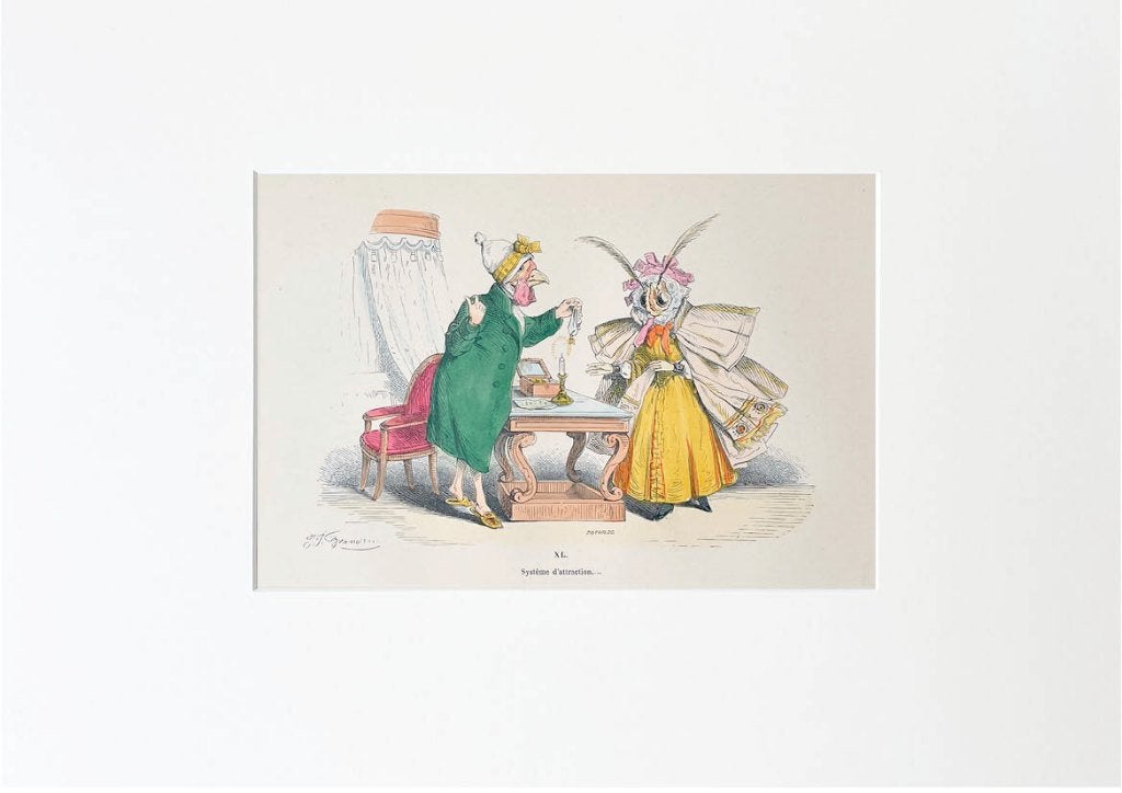 Litho Grandville 1869 in passepartout en gratis verzending, Ophalen of Verzenden