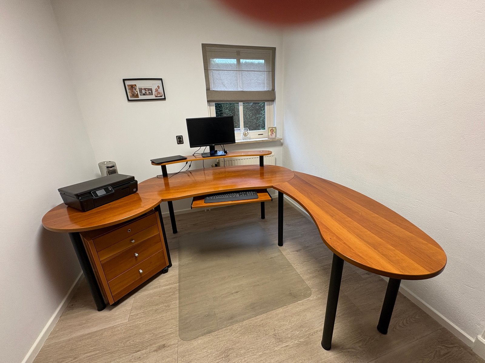 Kersenhout bureau met opzet, rolcontainer en kast, Huis en Inrichting, Ophalen, Gebruikt