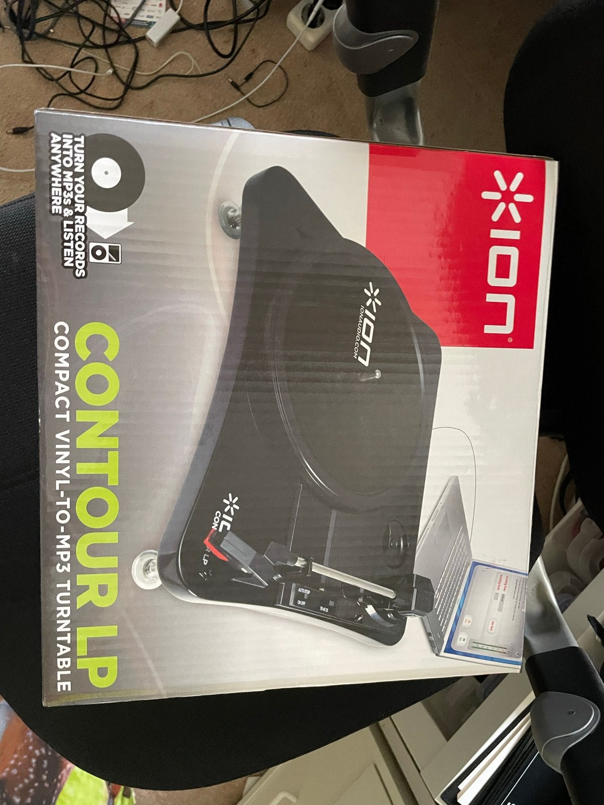 ION Contour LP Compact Vinyl-to-MP3 Platenspeler, Nieuw, USB-aansluiting, Platenspeler, Ophalen