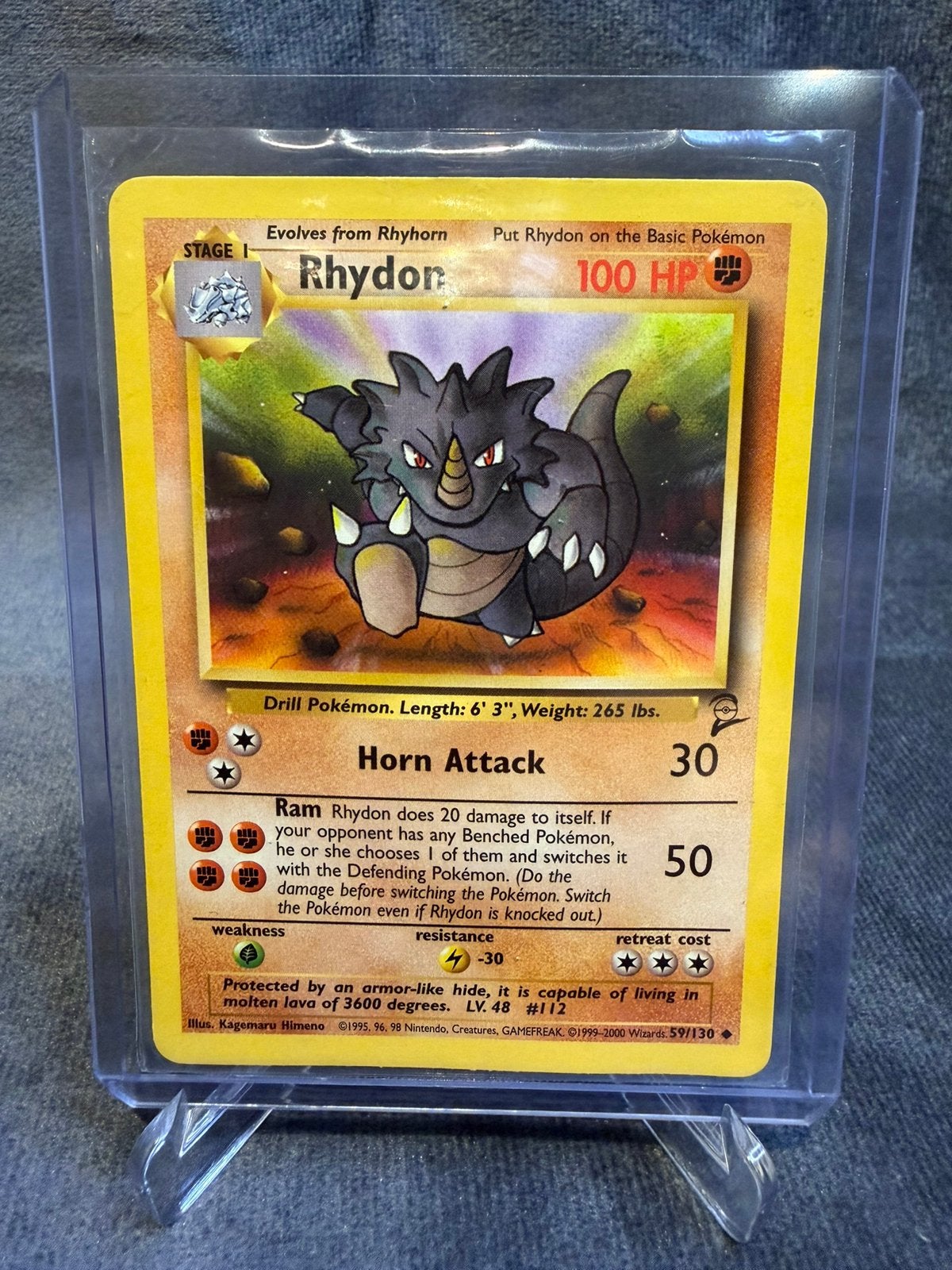 Pokémon Rhydon 59/130 – Base Set 2 – Vintage – NM, Hobby en Vrije tijd, Verzenden, Zo goed als nieuw