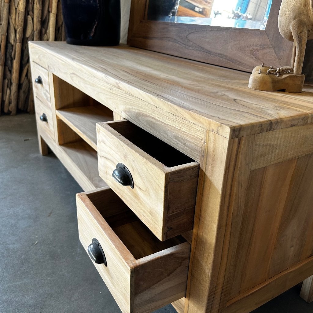 tv meubel teak - 120 cm met 4 lades - Gratis bezorgd, TTM Wonen, Meubels – (Perzische) Tapijten en Woonaccessoires, 100 tot 150 cm
