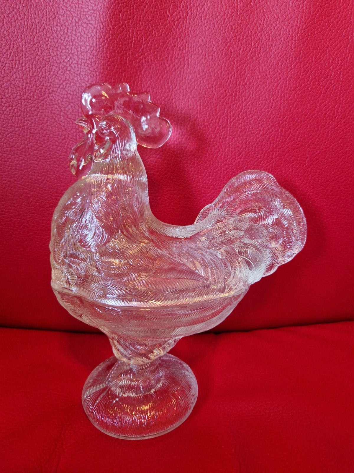 Glass Standing Rooster Two Part Covered Candy Dish, Ophalen
