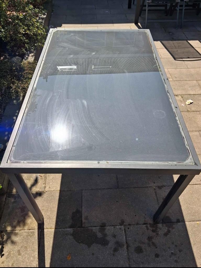 Tuintafel met glasplaat, Ophalen, Gebruikt, Rechthoekig, Metaal