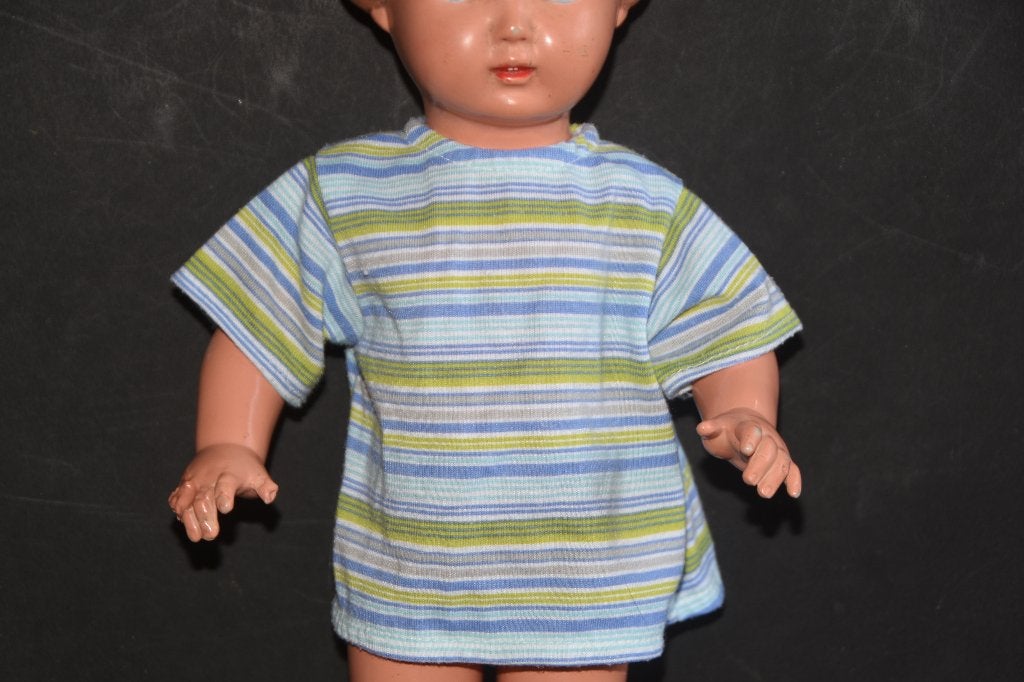Vintage poppen gestreept shirt blauw geel wit, Verzenden, Kleertjes