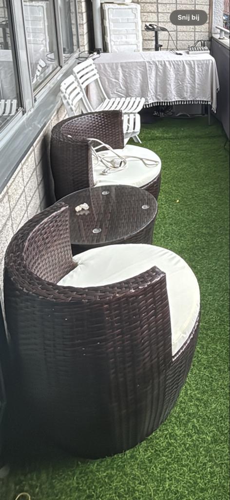 Balkonset Tuinset - 2 Stoelen & Tafel donkerbruin, Zo goed als nieuw, Wicker, Stoel, Tuinset