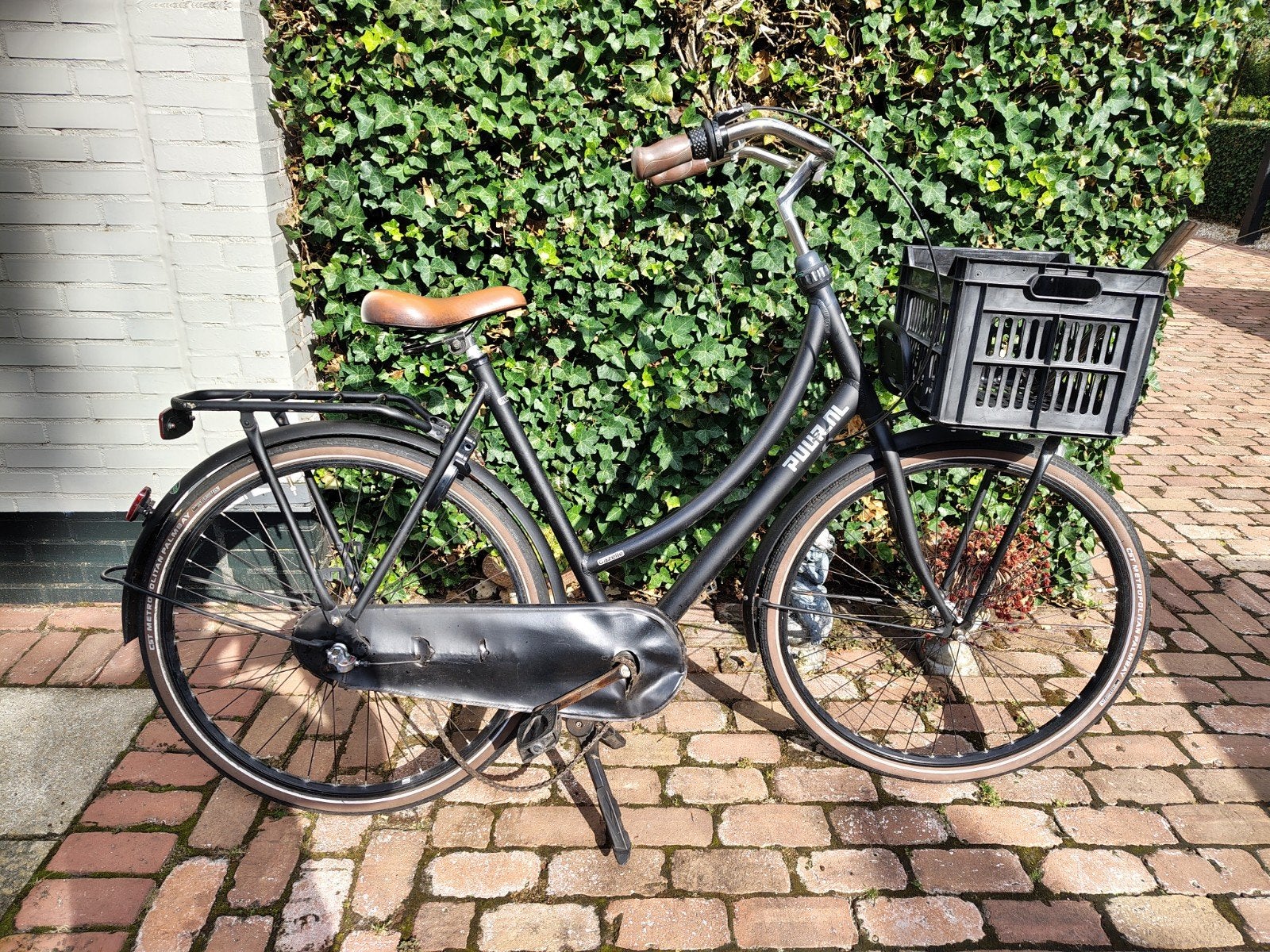 gazelle Puur Damesfiets met voordrager en krat, Ophalen, Terugtraprem, Gazelle, 53 tot 56 cm