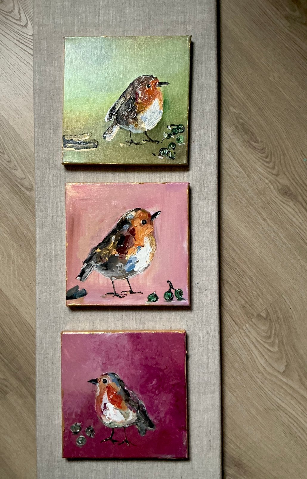 Roodborstje ~ kleintje kunst origineel~ boshuisje ~ atelier, Ophalen of Verzenden, Zo goed als nieuw, Minder dan 50 cm, Schilderij
