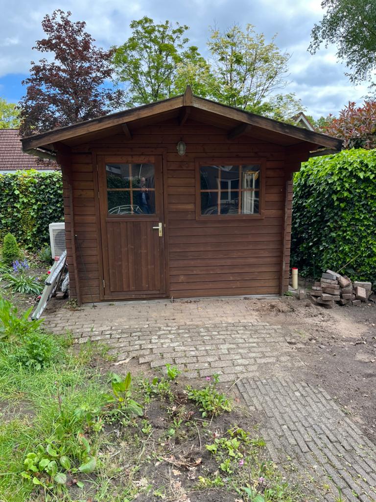 Houten Tuinhuisje met Overkapping - Gebruikt, Ophalen, Tuinhuis, 250 tot 500 cm, 2 ramen