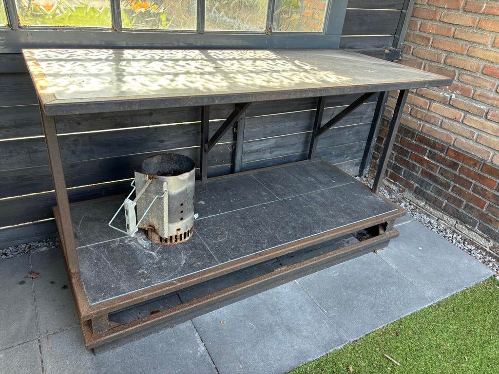 Sitetable natuursteen/staal. bbqtafel. Buitenkeuken, Tuin en Terras, Tuintafels, Ophalen, Gebruikt, Rechthoekig, Metaal