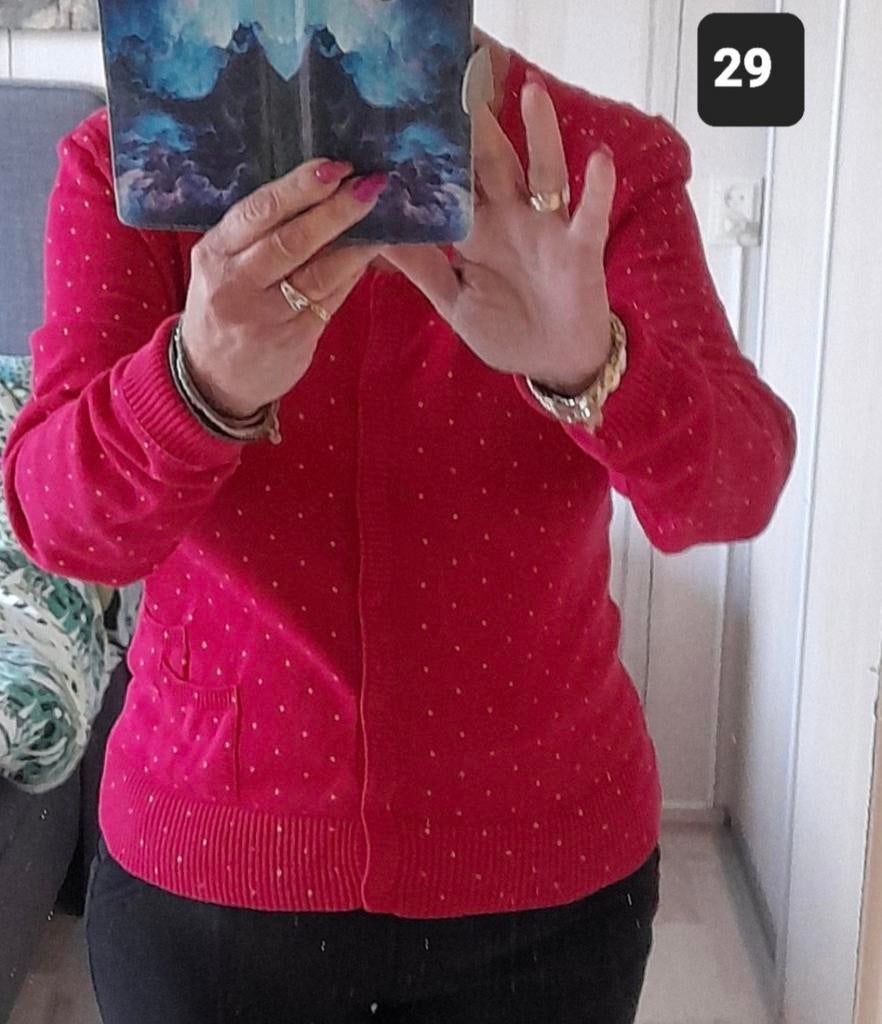 Leuk roze vestje met witte stipjes en zakjes, Ophalen of Verzenden, Zo goed als nieuw, Maat 38/40 (M), Roze