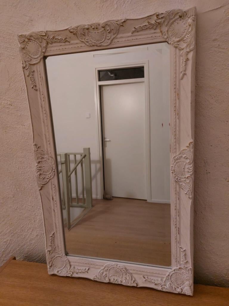 Baroque Witte Spiegel (met gouden lijntjes), Ophalen, Zo goed als nieuw, Minder dan 100 cm, Rechthoekig
