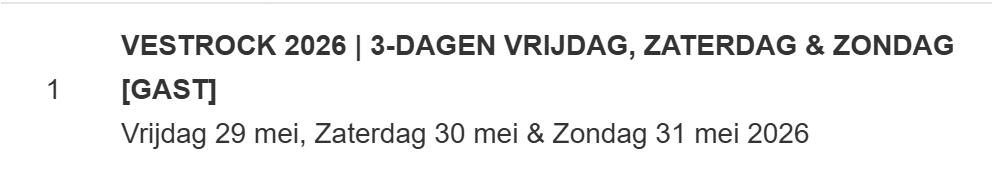 ticket Vestrock, Tickets en Kaartjes, Evenementen en Festivals, Eén persoon, Meerdaags